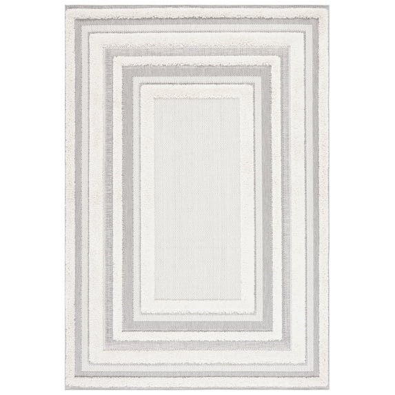 SAFAVIEH Cottage Calla Bordered Indoor/Outdoor Area Rug, Ivory/Grey, 5'3" x 7'7"