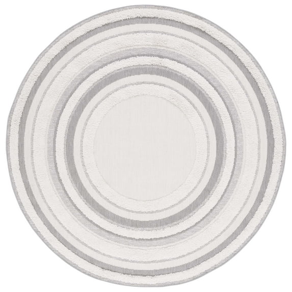 SAFAVIEH Cottage Calla Bordered Indoor/Outdoor Area Rug, Ivory/Grey, 6'7" x 6'7" Round