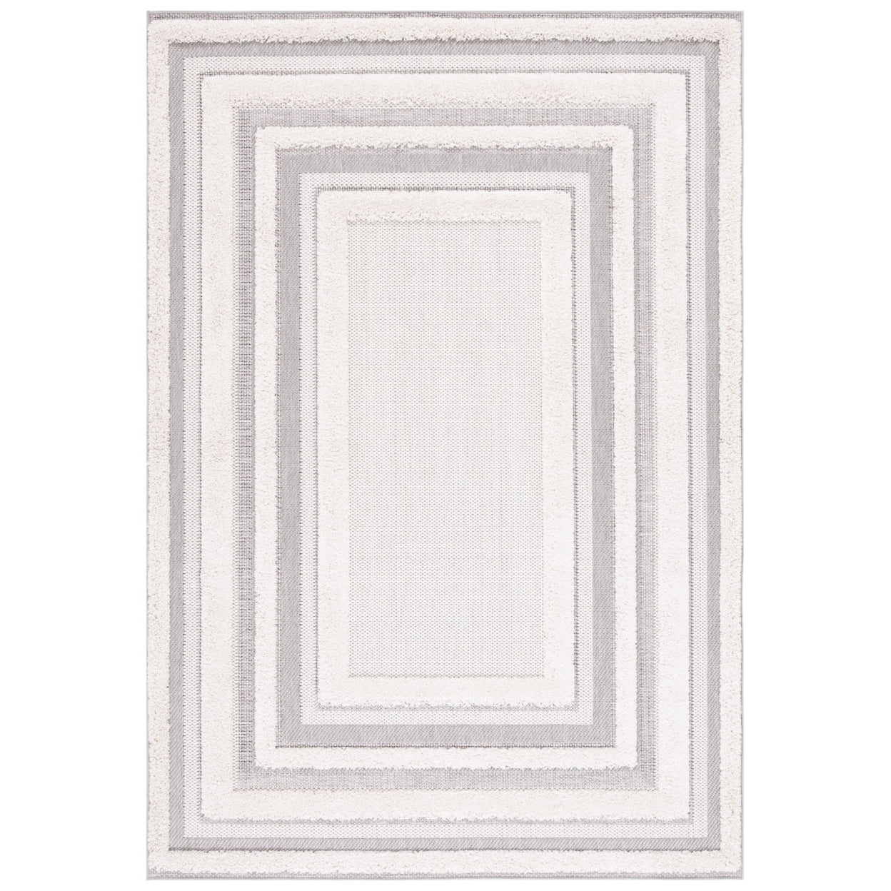 Ivory and Grey Geometric 9' x 12' Synthetic Area Rug