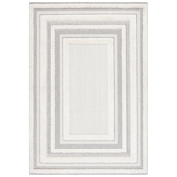 SAFAVIEH Cottage Calla Bordered Indoor/Outdoor Area Rug, Ivory/Grey, 9' x 12'