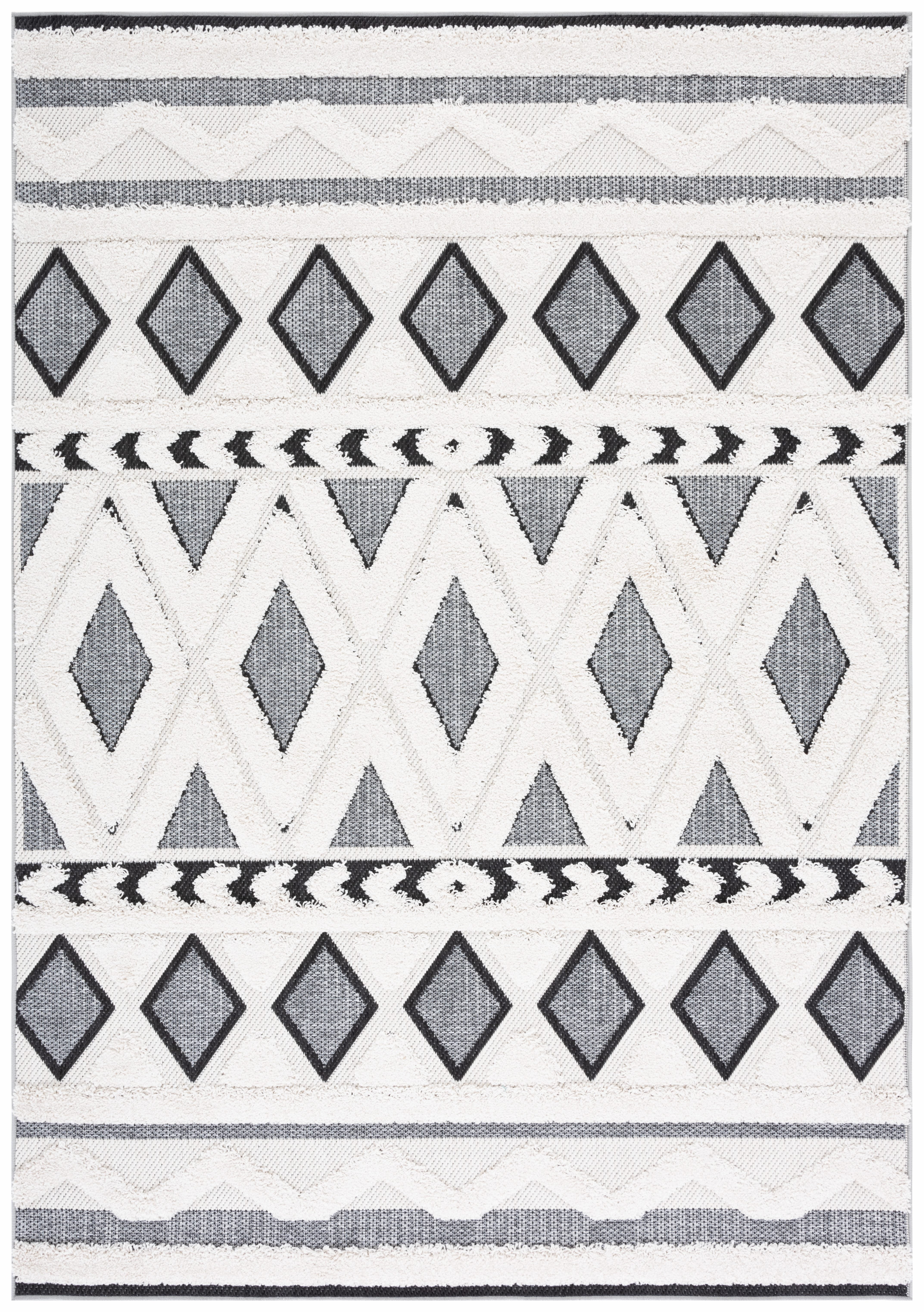 SAFAVIEH Cottage Charles Geometric Indoor/Outdoor Area Rug, Ivory/Dark Grey, 5'3" x 7'7"