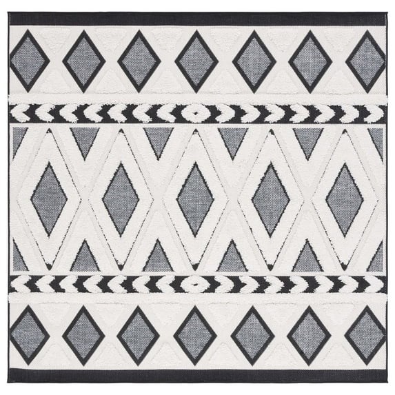 SAFAVIEH Cottage Charles Geometric Indoor/Outdoor Area Rug, Ivory/Dark Grey, 6'7" x 6'7" Square