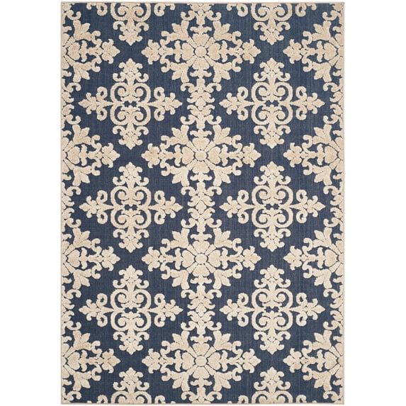 SAFAVIEH Cottage Damjan Geometric Floral Indoor/Outdoor Area Rug Navy/Cream, 6'7" x 9'6"