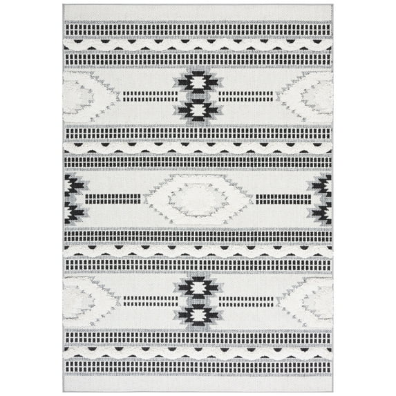 SAFAVIEH Cottage Euphemia Geometric Indoor/Outdoor Area Rug, Ivory/Black, 5'3" x 7'7"