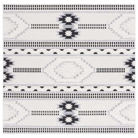 SAFAVIEH Cottage Euphemia Geometric Indoor/Outdoor Area Rug, Ivory/Black, 6'7" x 6'7" Square