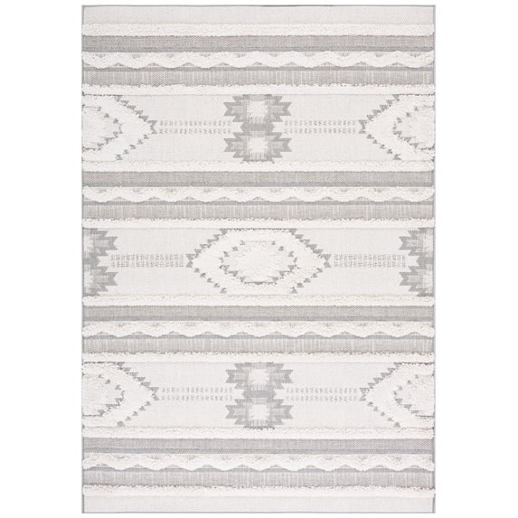 SAFAVIEH Cottage Euphemia Geometric Indoor/Outdoor Area Rug, Ivory/Light Grey, 5'3" x 7'7"