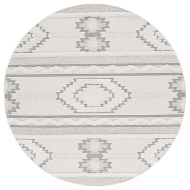 SAFAVIEH Cottage Euphemia Geometric Indoor/Outdoor Area Rug, Ivory/Light Grey, 6'7" x 6'7" Round