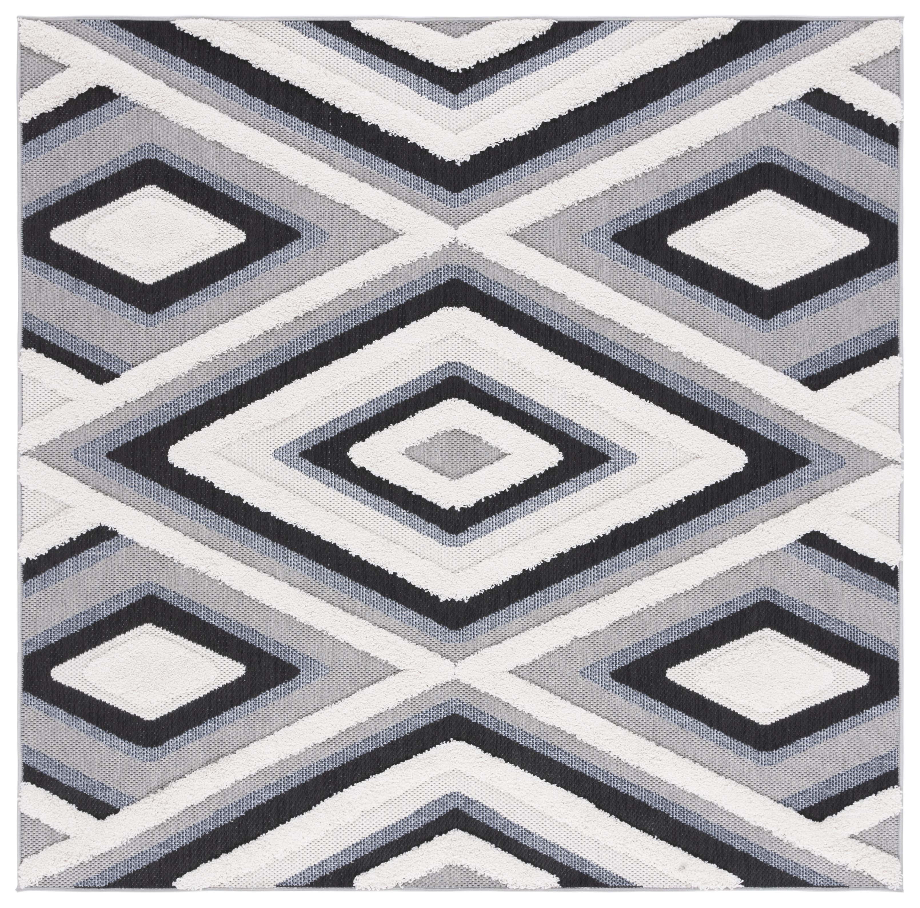 SAFAVIEH Cottage Ferdinand Geometric Indoor/Outdoor Area Rug, Ivory/Black, 6'7" x 6'7" Square