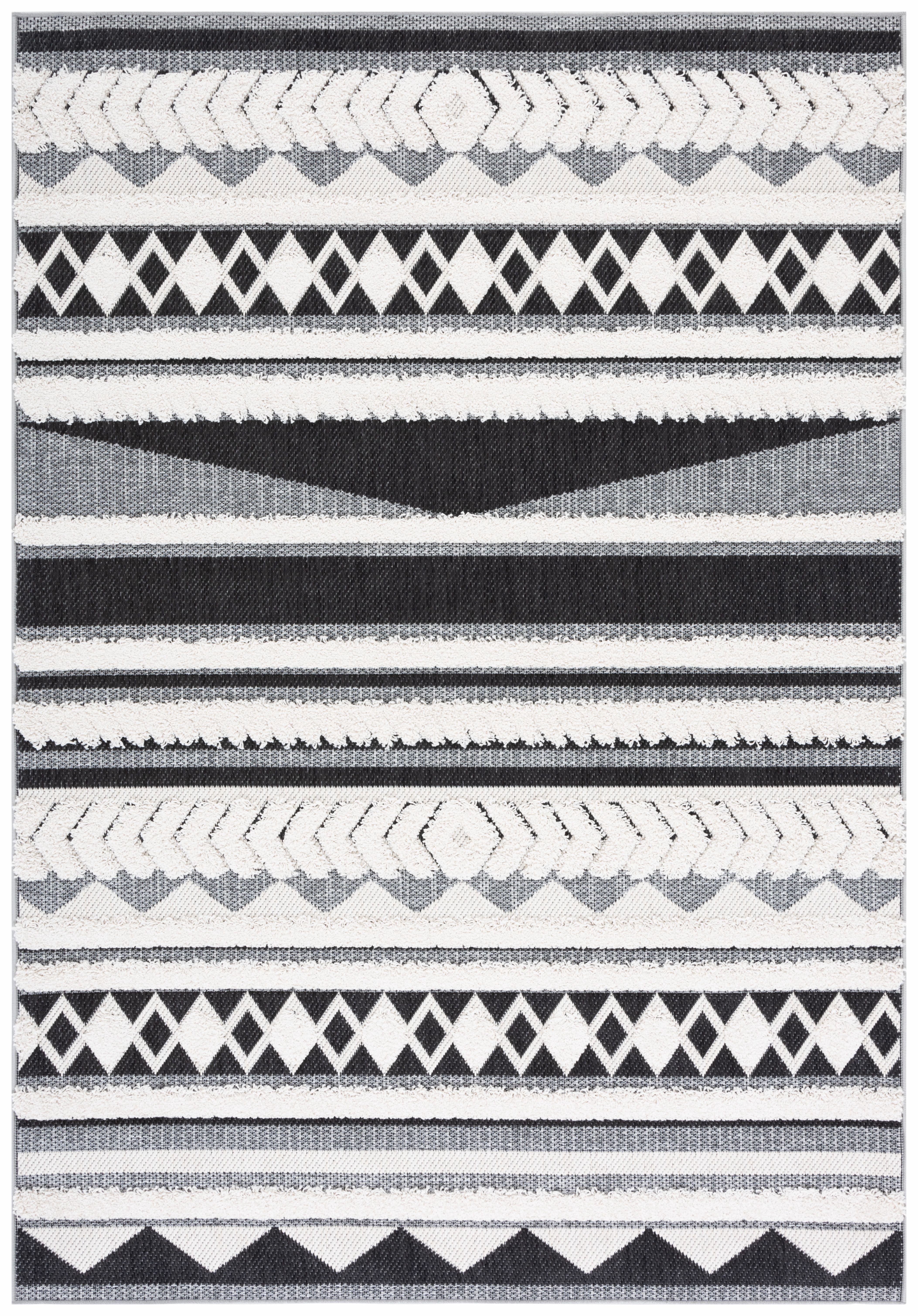 SAFAVIEH Cottage Fitzroy Geometric Indoor/Outdoor Area Rug, Ivory/Black, 4' x 6'
