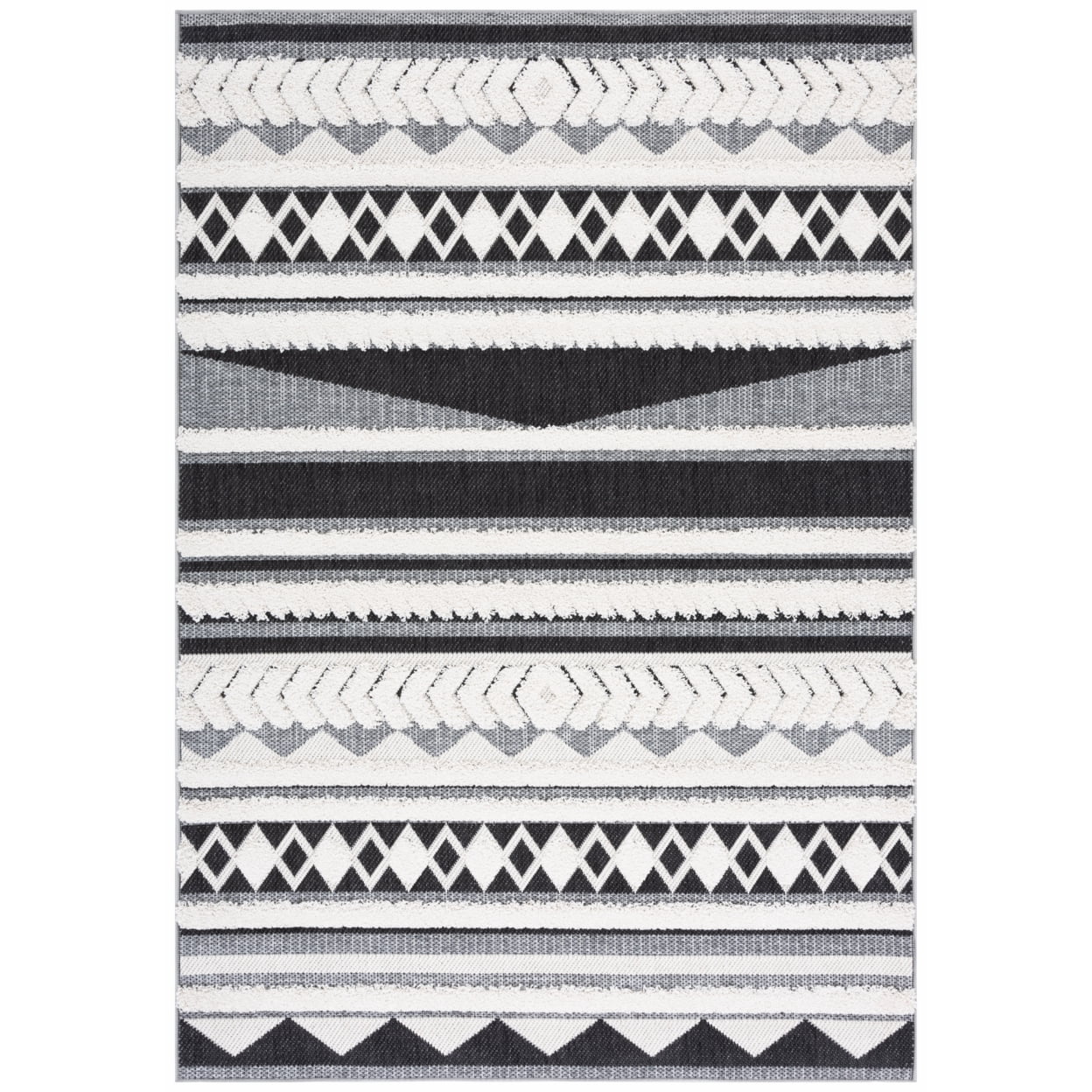 SAFAVIEH Cottage Fitzroy Geometric Indoor/Outdoor Area Rug, Ivory/Black, 9' x 12'