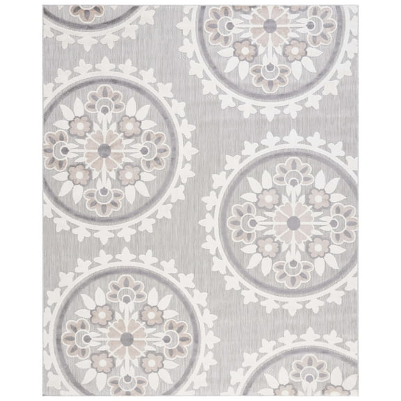 SAFAVIEH Cottage Hemming Geometric Indoor/Outdoor Area Rug, Light Grey/Taupe, 8' x 10'