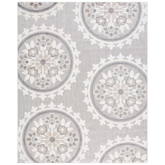 SAFAVIEH Cottage Hemming Geometric Indoor/Outdoor Area Rug, Light Grey/Taupe, 8' x 10'