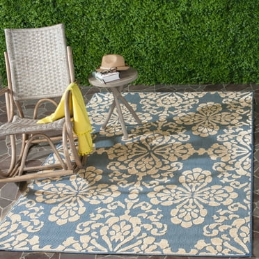 SAFAVIEH Cottage Juniper Geometric Indoor/Outdoor Area Rug, Light Blue/Beige, 5'3" x 7'7"