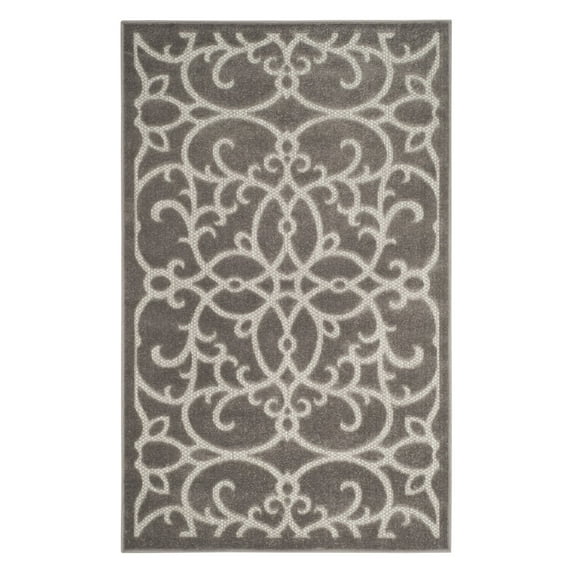 SAFAVIEH Cottage Kajus Floral Swirls Indoor/Outdoor Area Rug Grey/Light Grey, 4' x 6'
