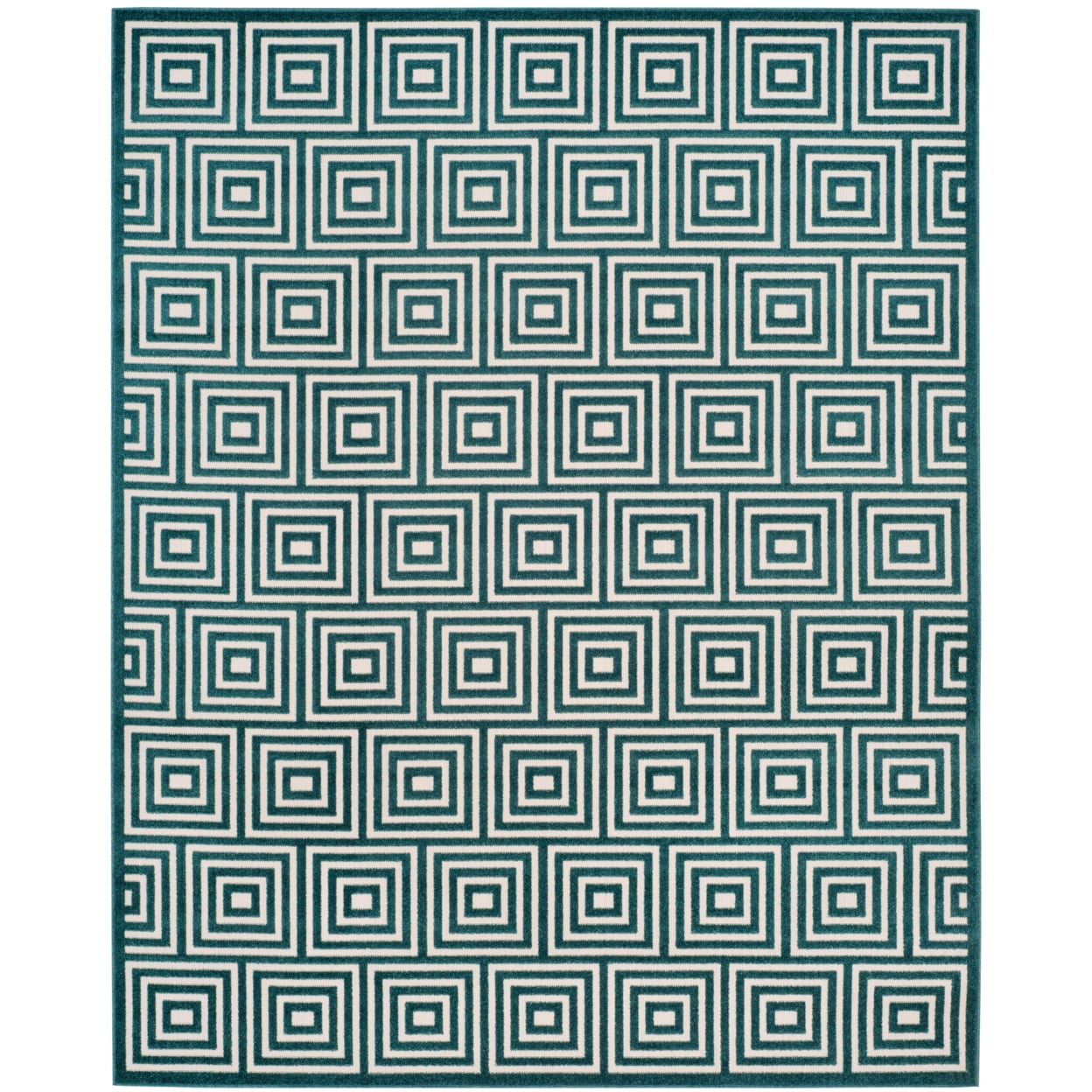 Cream-Turquoise Rectangular Geometric Synthetic Area Rug 8' x 11'2"