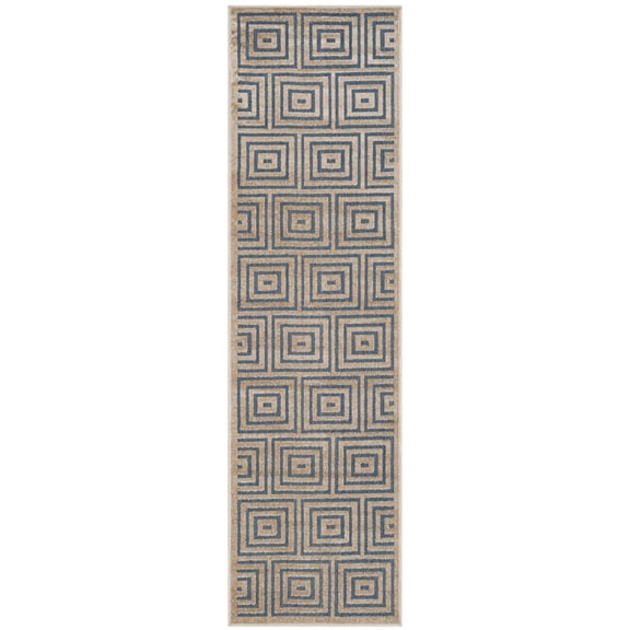 SAFAVIEH Cottage Laraine Geometric Indoor/Outdoor Runner Rug Light Blue/Cream, 2'3" x 8'