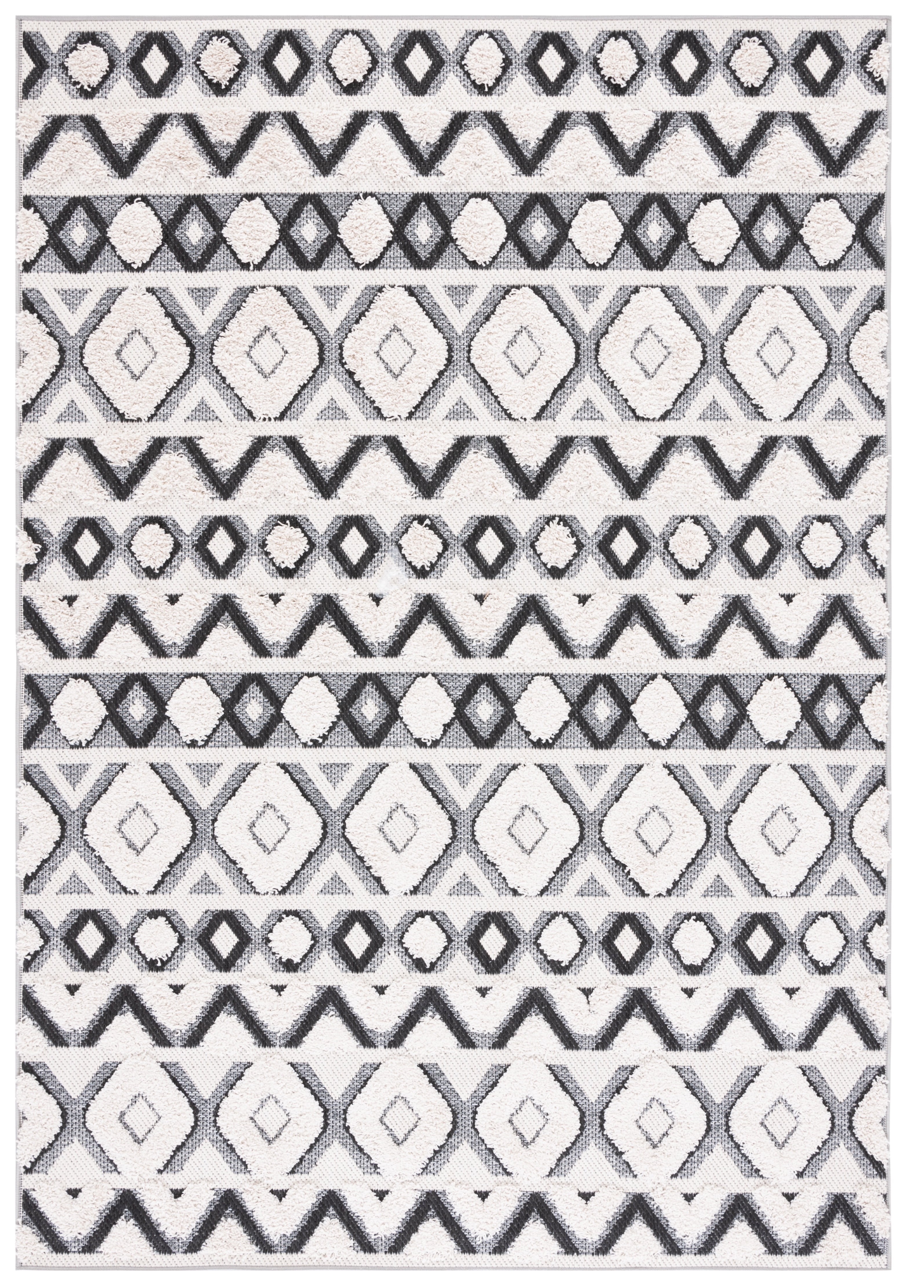 SAFAVIEH Cottage Leptis Geometric Indoor/Outdoor Area Rug, Ivory/Black, 5'3" x 7'7"