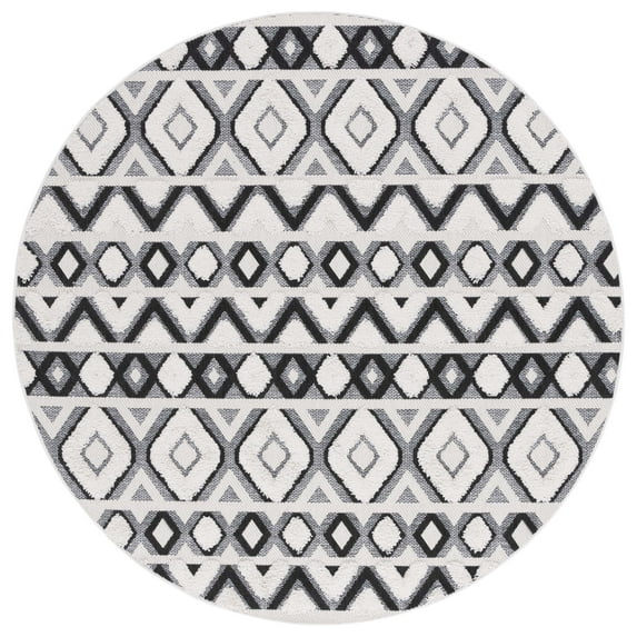 SAFAVIEH Cottage Leptis Geometric Indoor/Outdoor Area Rug, Ivory/Black, 6'7" x 6'7" Round