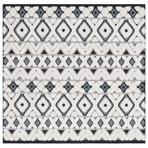 SAFAVIEH Cottage Leptis Geometric Indoor/Outdoor Area Rug, Ivory/Dark Grey, 6'7" x 6'7" Square
