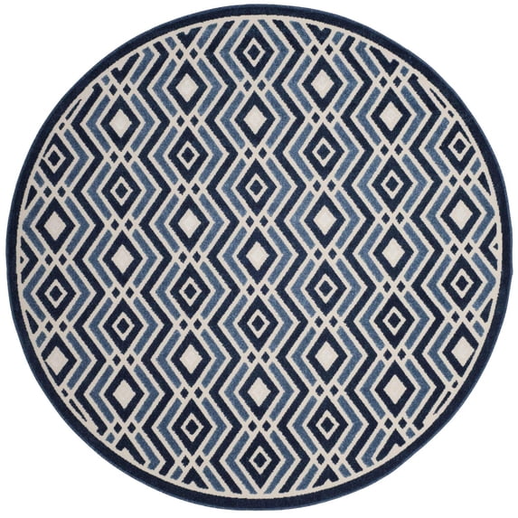 SAFAVIEH Cottage Lorin Geometric Chevron Indoor/Outdoor Area Rug Ivory/Blue, 6'7" x 6'7" Round