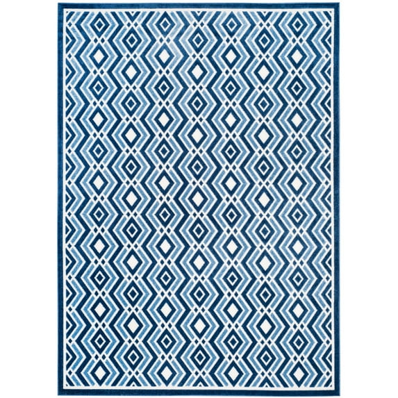SAFAVIEH Cottage Lorin Geometric Chevron Indoor/Outdoor Area Rug Ivory/Blue, 6'7" x 9'6"