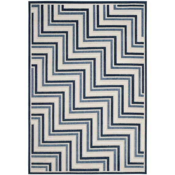 SAFAVIEH Cottage Maria Geometric Lines Indoor/Outdoor Area Rug Cream/Blue, 5'3" x 7'7"
