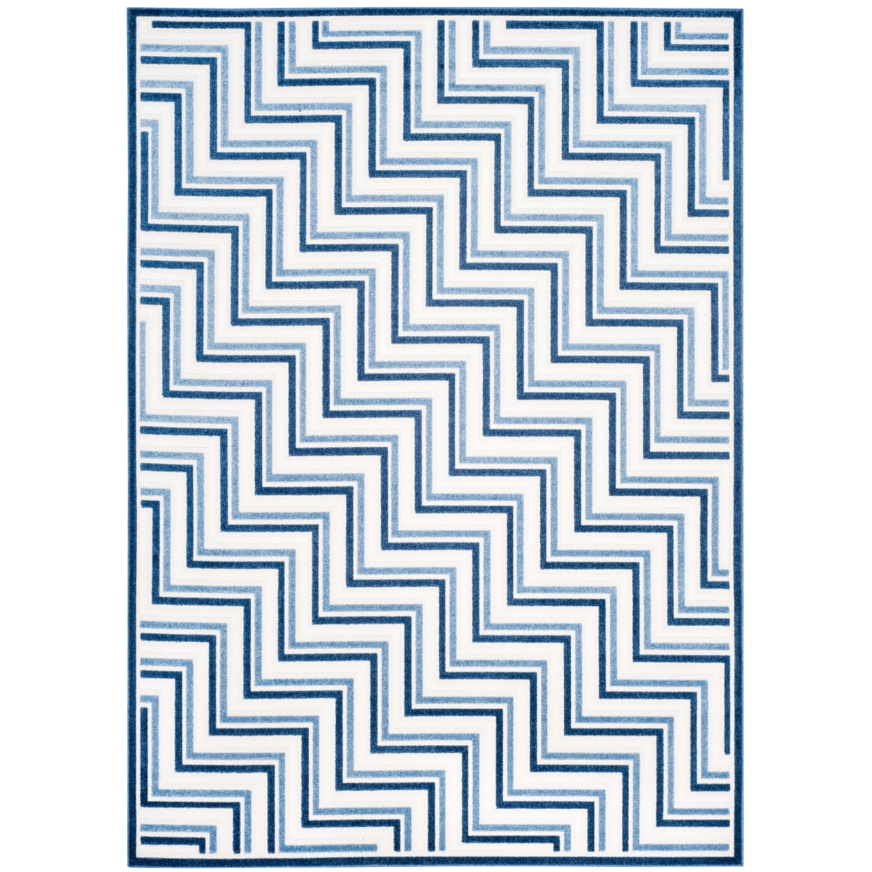 Blue and Cream Geometric Indoor/Outdoor Area Rug, 8' x 11'2"