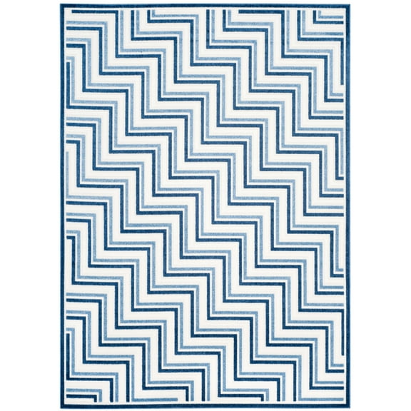 SAFAVIEH Cottage Maria Geometric Lines Indoor/Outdoor Area Rug Cream/Blue, 8' x 11'2"