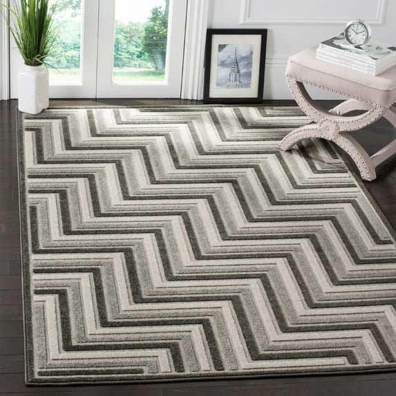SAFAVIEH Cottage Maria Geometric Lines Indoor/Outdoor Area Rug Dark Grey/Light Grey, 9' x 12'
