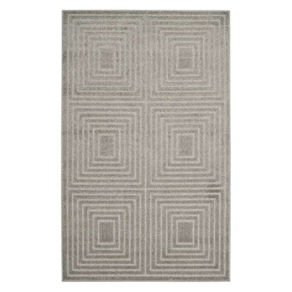SAFAVIEH Cottage Naira Geometric Squares Indoor/Outdoor Area Rug Light Grey/Grey, 4' x 6'