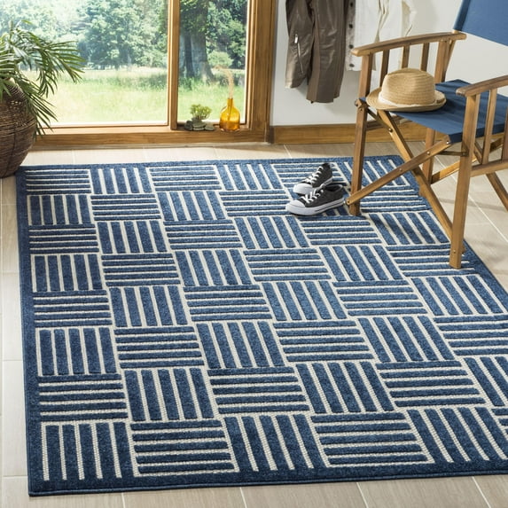 SAFAVIEH Cottage Portmont Geometric Indoor/Outdoor Area Rug Blue/Grey, 4' x 6'