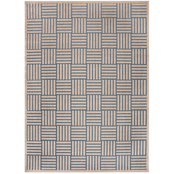 SAFAVIEH Cottage Portmont Geometric Indoor/Outdoor Area Rug Light Blue/Beige, 3'3" x 5'3"