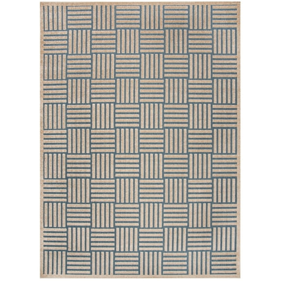SAFAVIEH Cottage Portmont Geometric Indoor/Outdoor Area Rug Light Blue/Beige, 8' x 11'2"