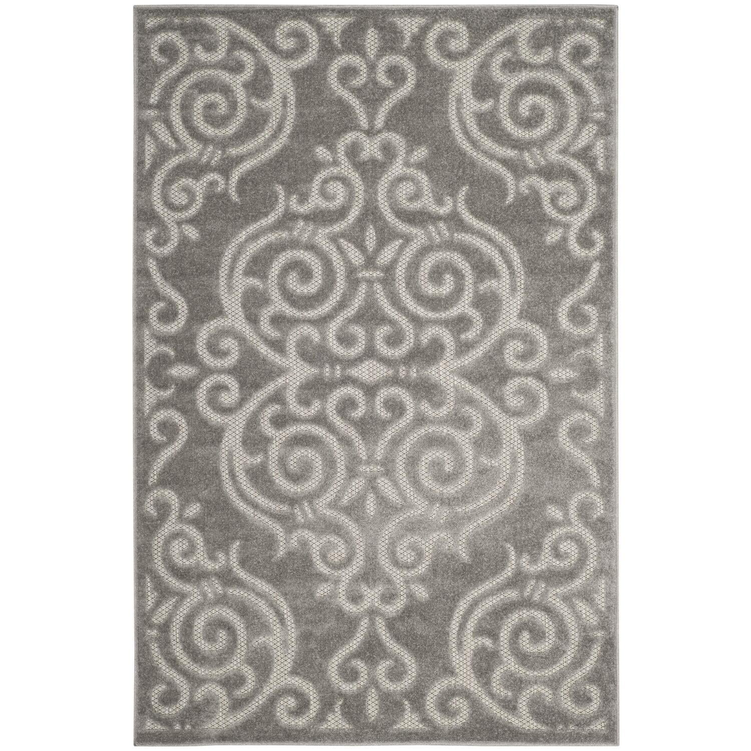 SAFAVIEH Cottage Toby Swirls Indoor/Outdoor Area Rug Grey/Light Grey, 4 ...
