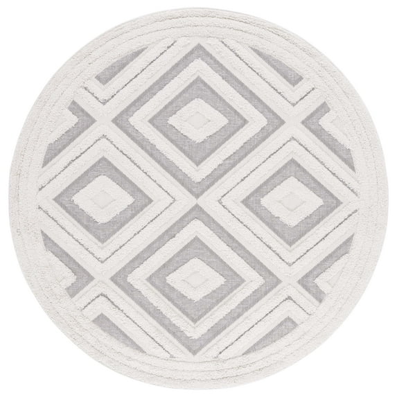 SAFAVIEH Cottage Wight Geometric Indoor/Outdoor Area Rug, Ivory/Grey, 6'7" x 6'7" Round