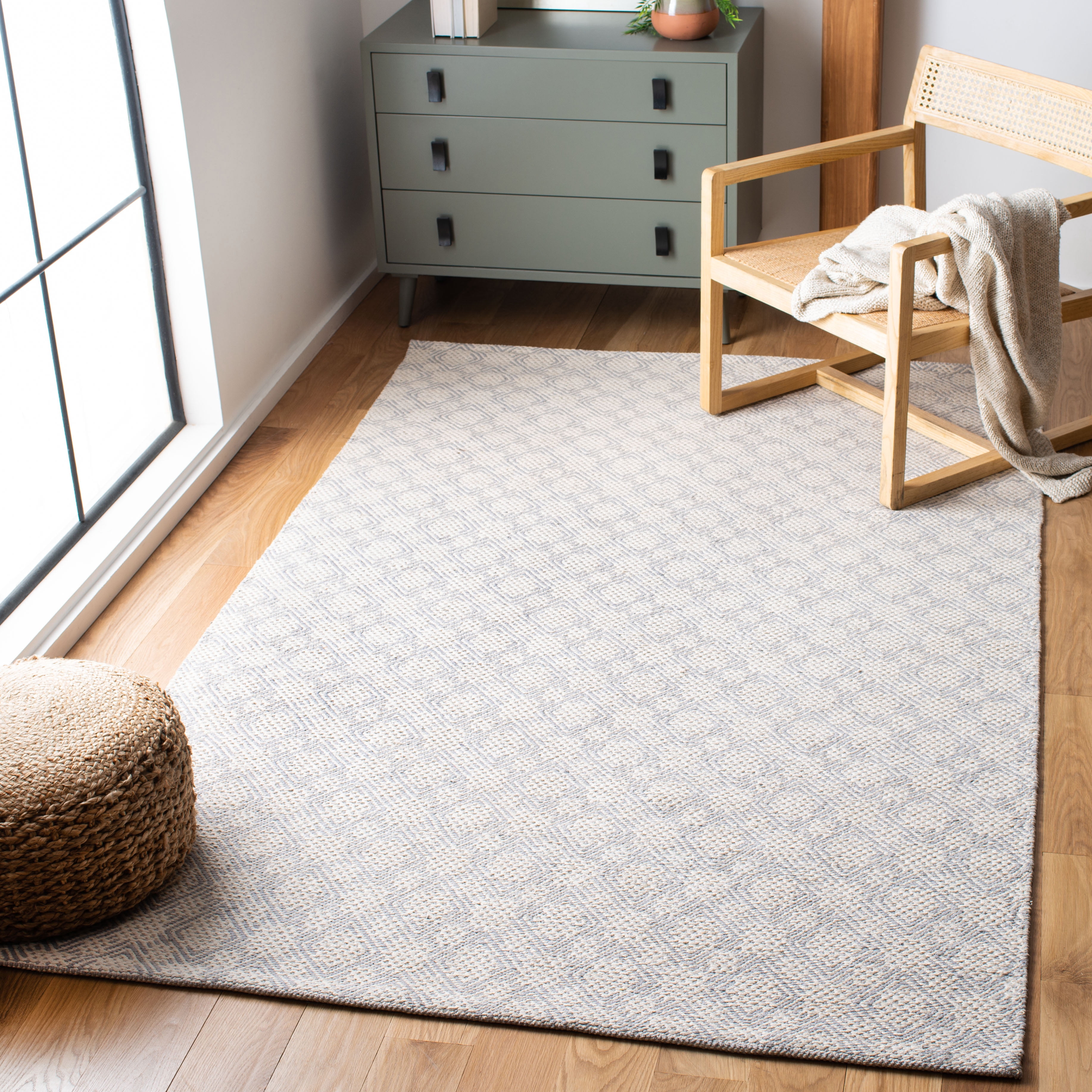Safavieh Cotton Kilim Kilim Damask Cotton Area Rug, Silver/Ivory, 4' x 6'