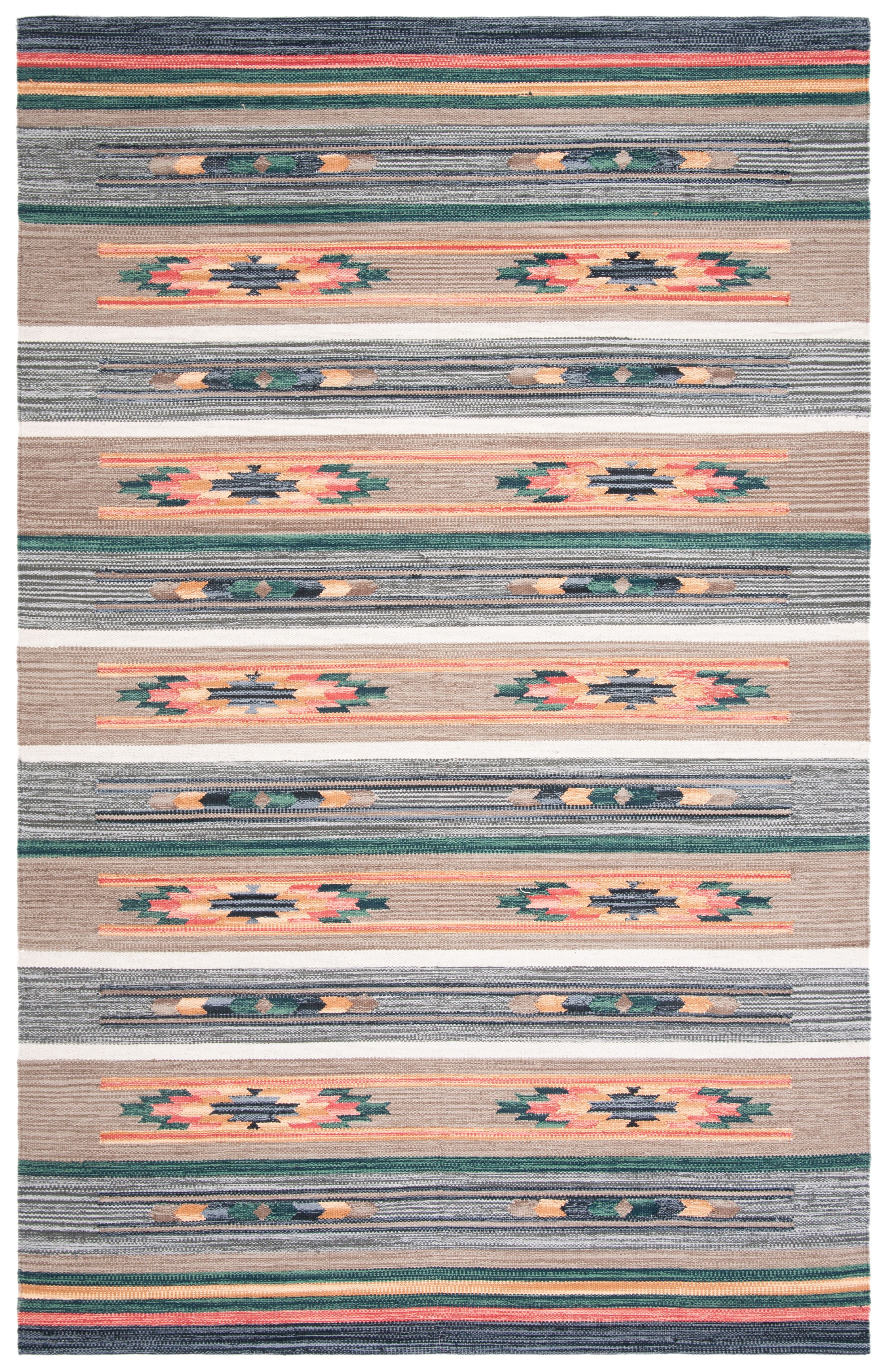 Handmade Grey and Olive Cotton Geometric 5' x 8' Rug