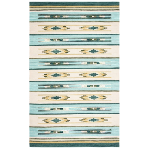 SAFAVIEH Cotton Kilim KLC301J Handmade Aqua / Ivory Rug