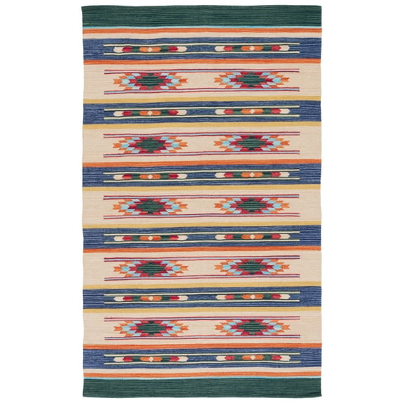 SAFAVIEH Cotton Kilim Kilim Southwestern Cotton Area Rug, Blue/Ivory, 5' x 8'