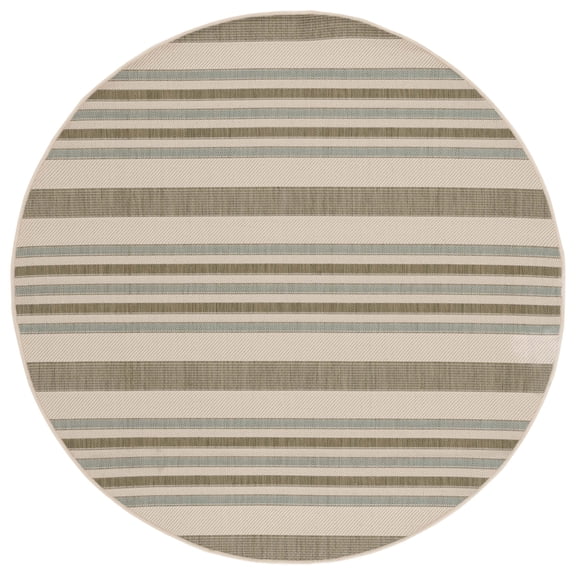 Safavieh Courtyard Aaron Striped Indoor/Outdoor Area Rug, Beige/Green, 5'3" x 5'3" Round
