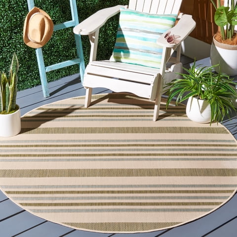 Safavieh Courtyard Aaron Striped Indoor/Outdoor Area Rug, Beige/Green, 5'3" x 5'3" Round