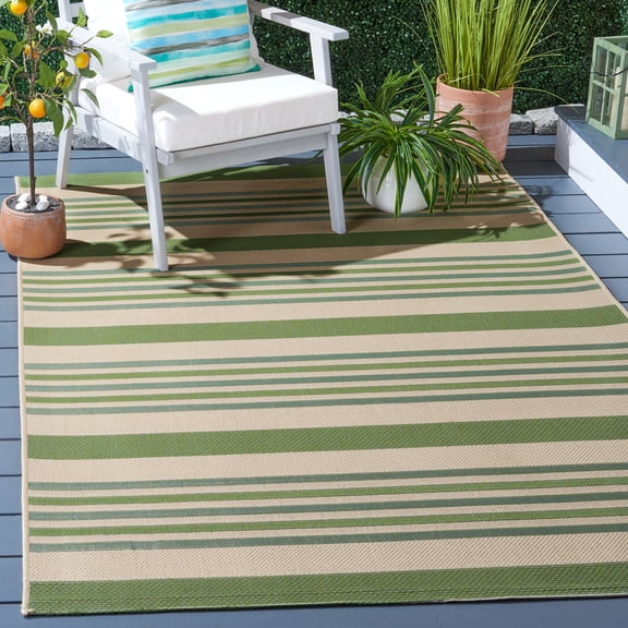 Safavieh Courtyard Aaron Striped Indoor/Outdoor Area Rug, Beige/Green, 6'7" x 6'7" Square
