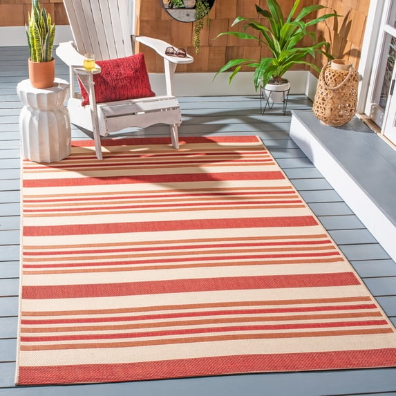 Safavieh Courtyard Aaron Striped Indoor/Outdoor Area Rug, Beige/Red, 9' x 12'