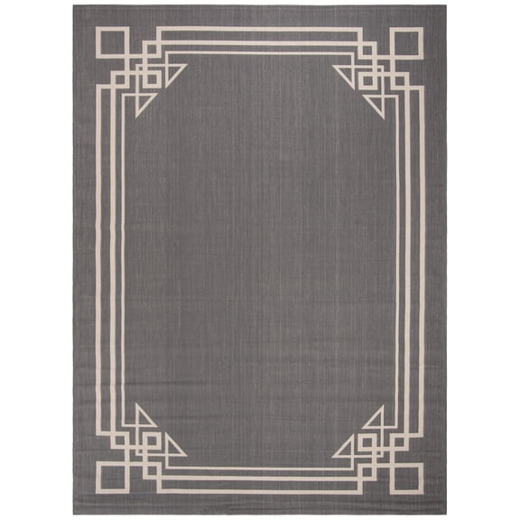SAFAVIEH Courtyard Abagail Bordered Indoor/Outdoor Area Rug, Anthracite/Light Beige, 8' x 11'