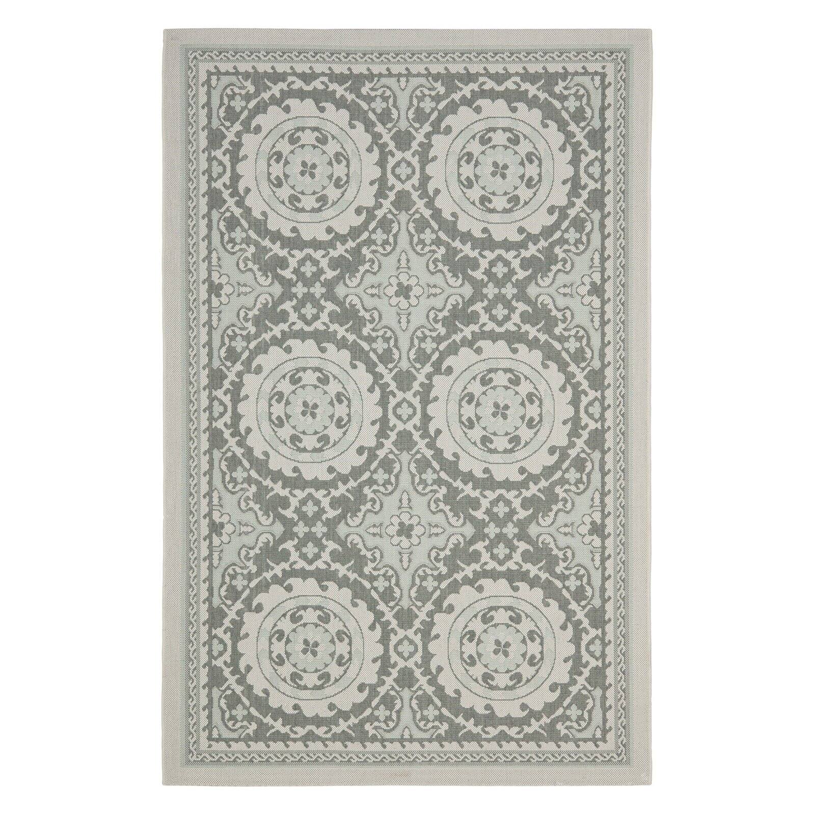 Ivory and Beige Rectangular Synthetic Indoor/Outdoor Area Rug