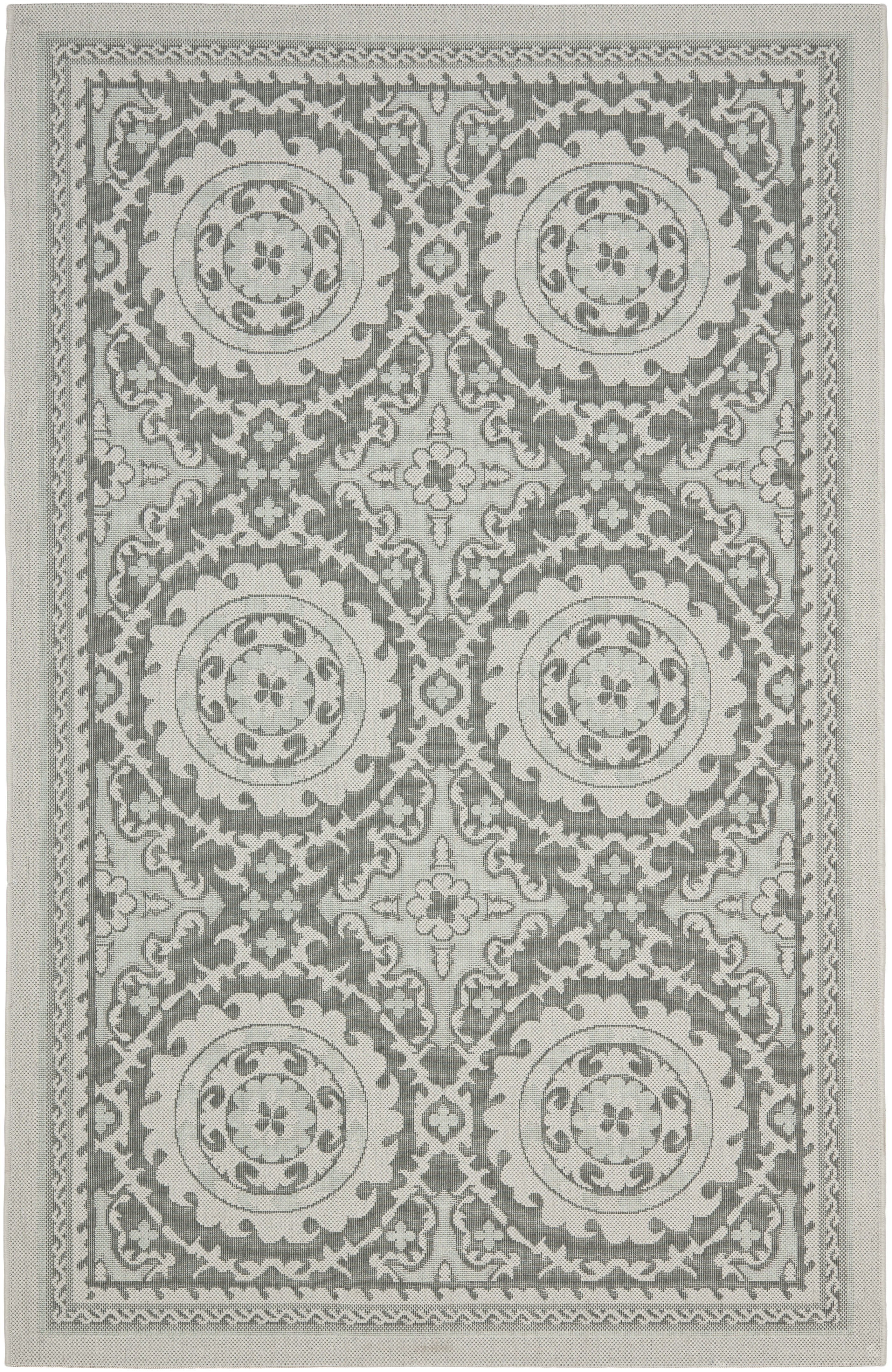 Easy-Care Rectangular Grey Synthetic 6'7" x 9'6" Indoor/Outdoor Rug