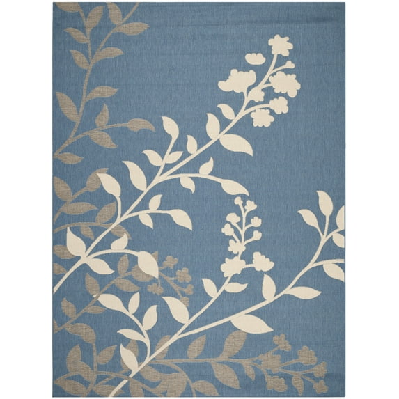 SAFAVIEH Courtyard Abraham Floral Indoor/Outdoor Area Rug, Blue/Beige, 8' x 11'