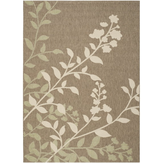 SAFAVIEH Courtyard Abraham Floral Indoor/Outdoor Area Rug, Brown/Beige, 4' x 5'7"