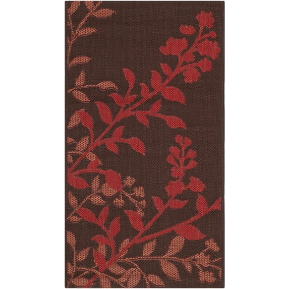 SAFAVIEH Courtyard Abraham Floral Indoor/Outdoor Area Rug, Chocolate/Red, 2' x 3'7"
