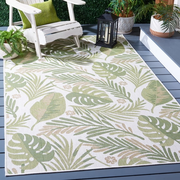 Safavieh Courtyard Adair Botanical Indoor/Outdoor Area Rug, Ivory/Green, 5'3" x 7'7"